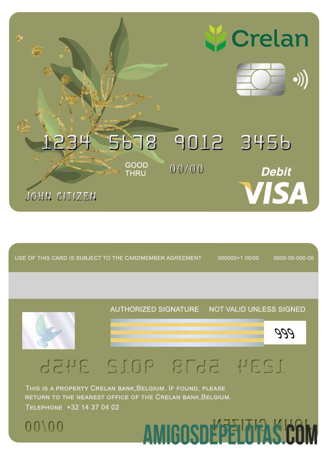 Belgia Crelan bank visa kartu templat
