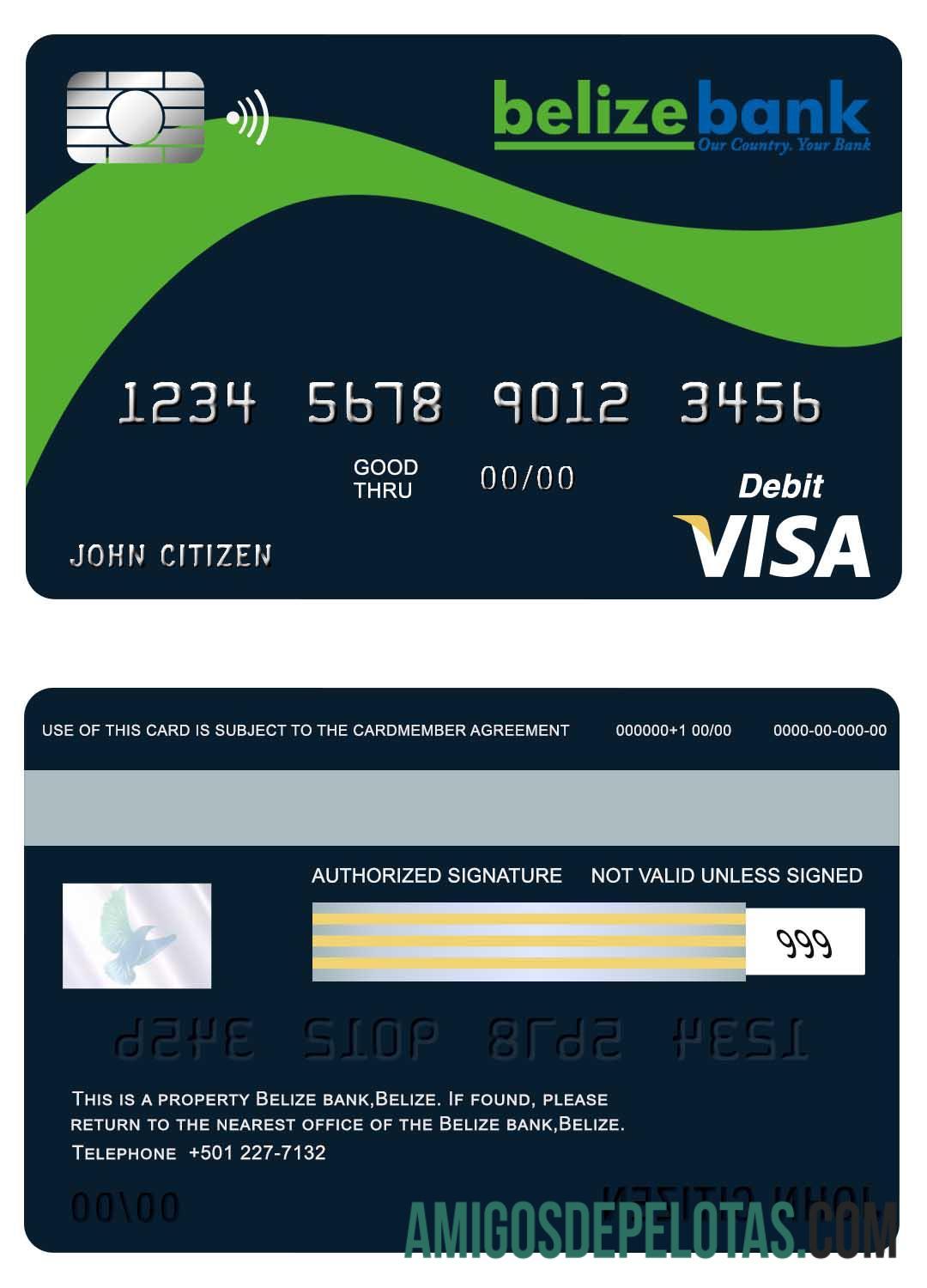 Belize Belizebank visa kartu templat