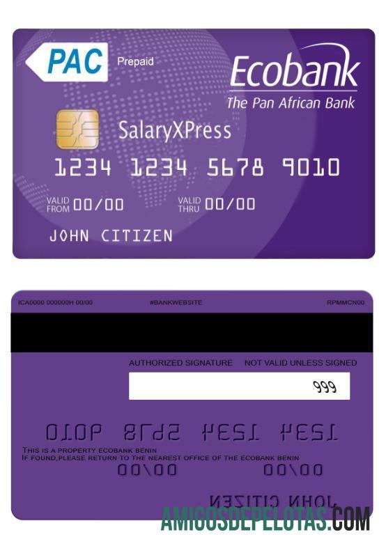 Benin Ecobank salaryxpress prepaid kartu sampel