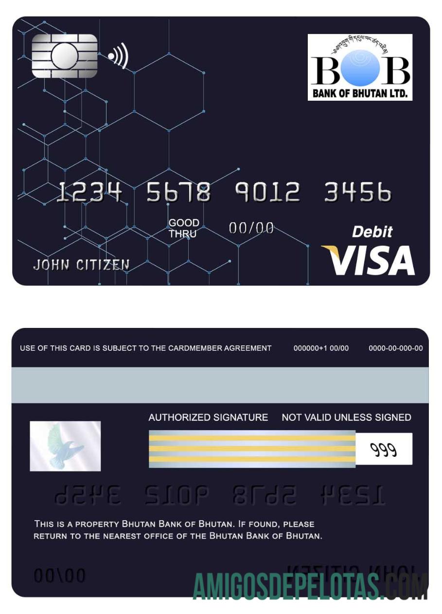 Bhutan bank of Bhutan visa kartu desain