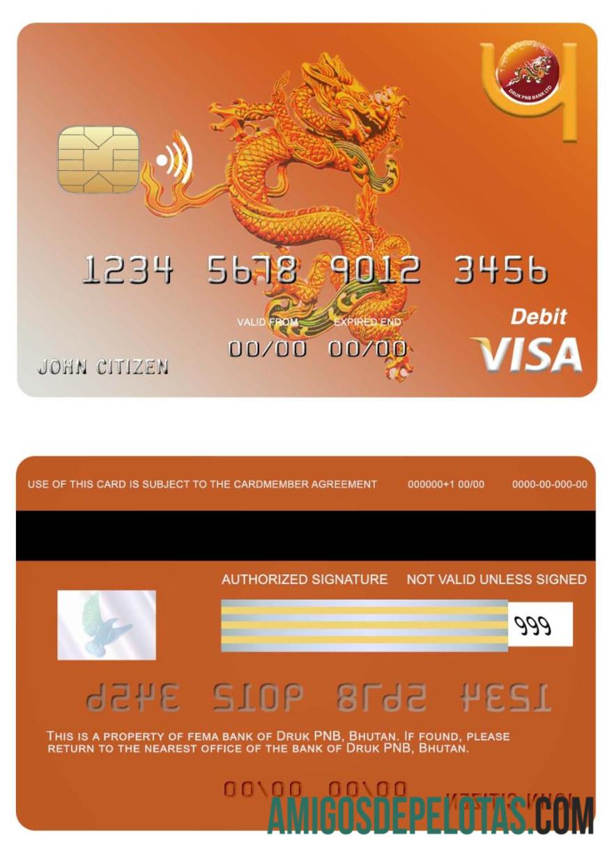 Bhutan Druk PNB bank visa kartu templat