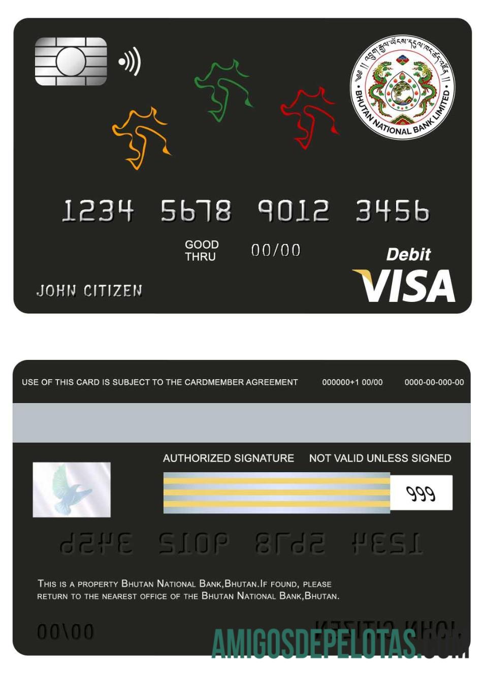 Bhutan nasional bank Bhutan visa kartu sampel