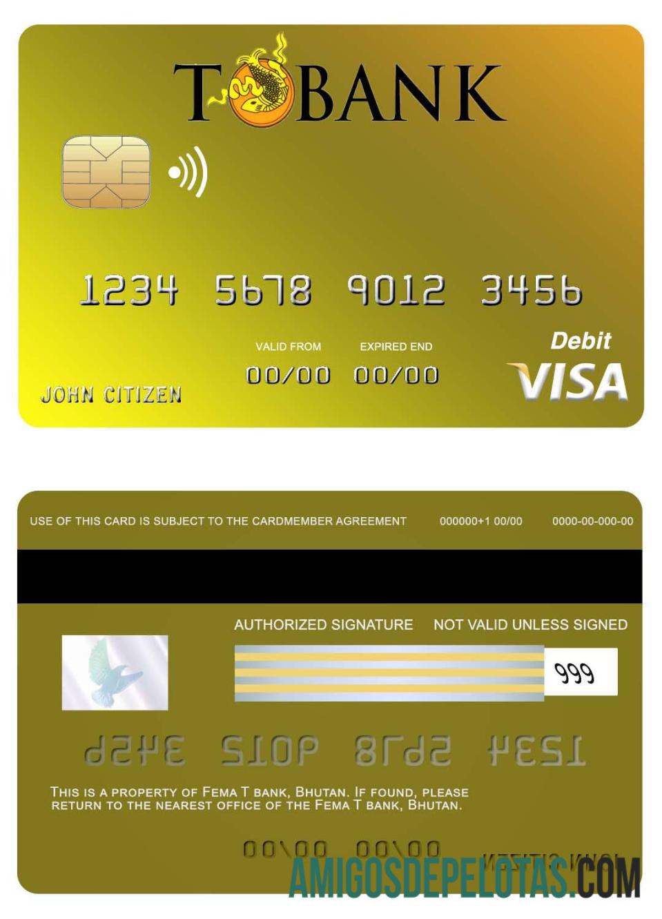 Bhutan T bank visa kartu templat