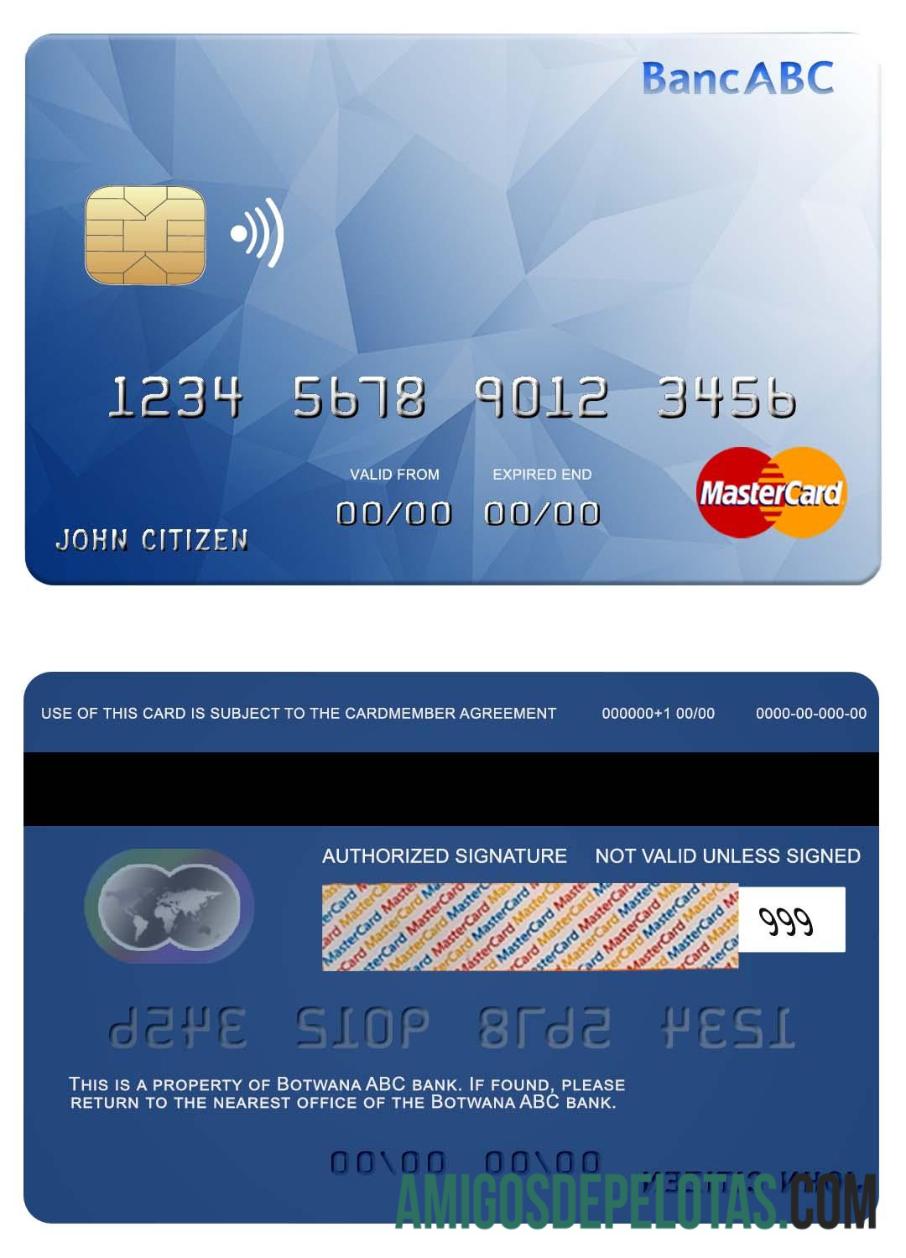 Bostwana ABC bank mastercard templat