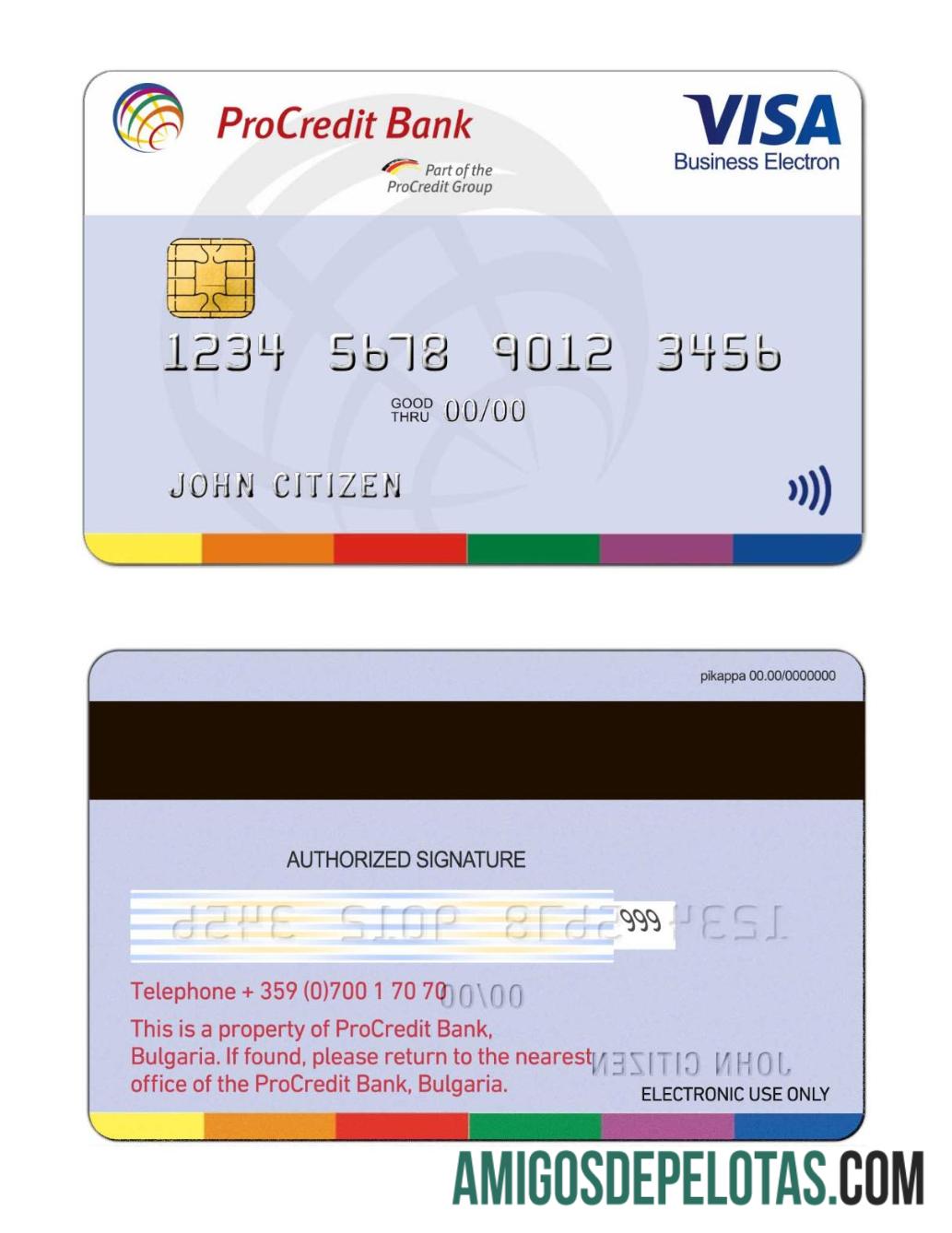 Bulgaria ProCredit bank visa Electron kartu templat