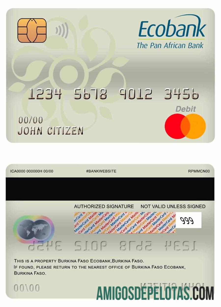 Burkina Faso Ecobank bank mastercard Debit kartu sampel