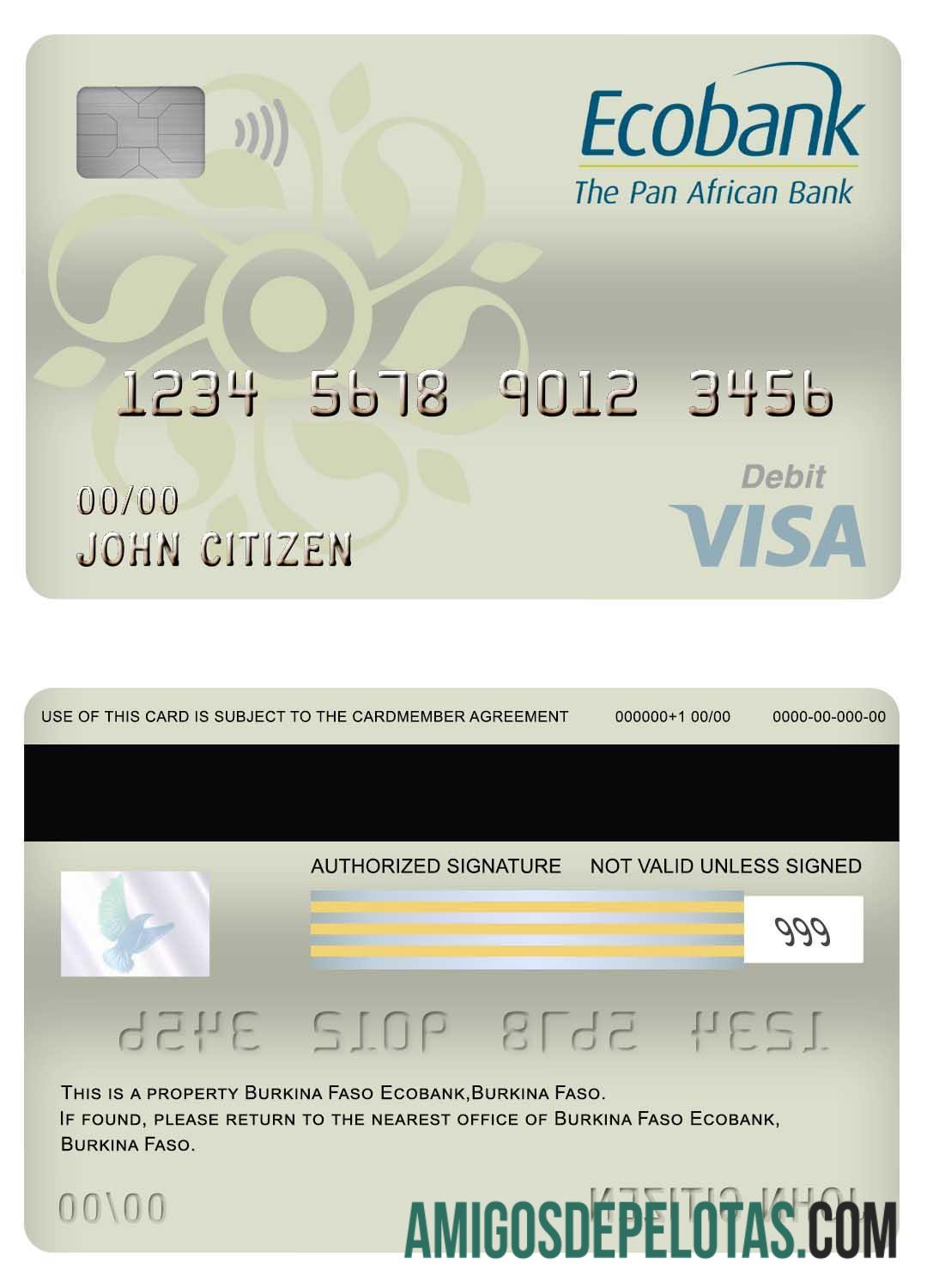 Burkina Faso Ecobank bank visa Debit kartu pratinjau
