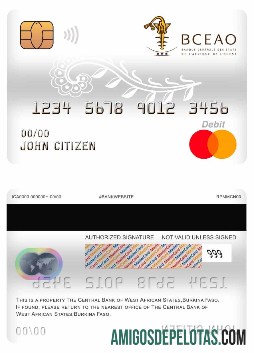 Burkina Faso The Central bank of West African States bank master Debit kartu templat