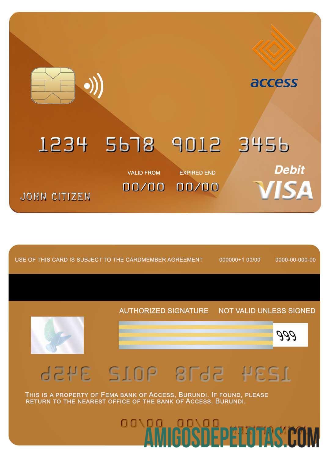 Burundi Access bank visa kartu templat