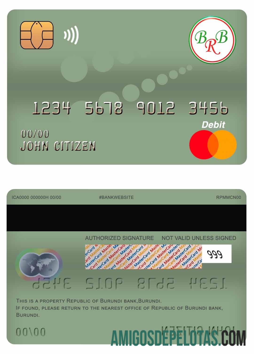 Burundi bank of the Republic of Burundi master Debit kartu sampel