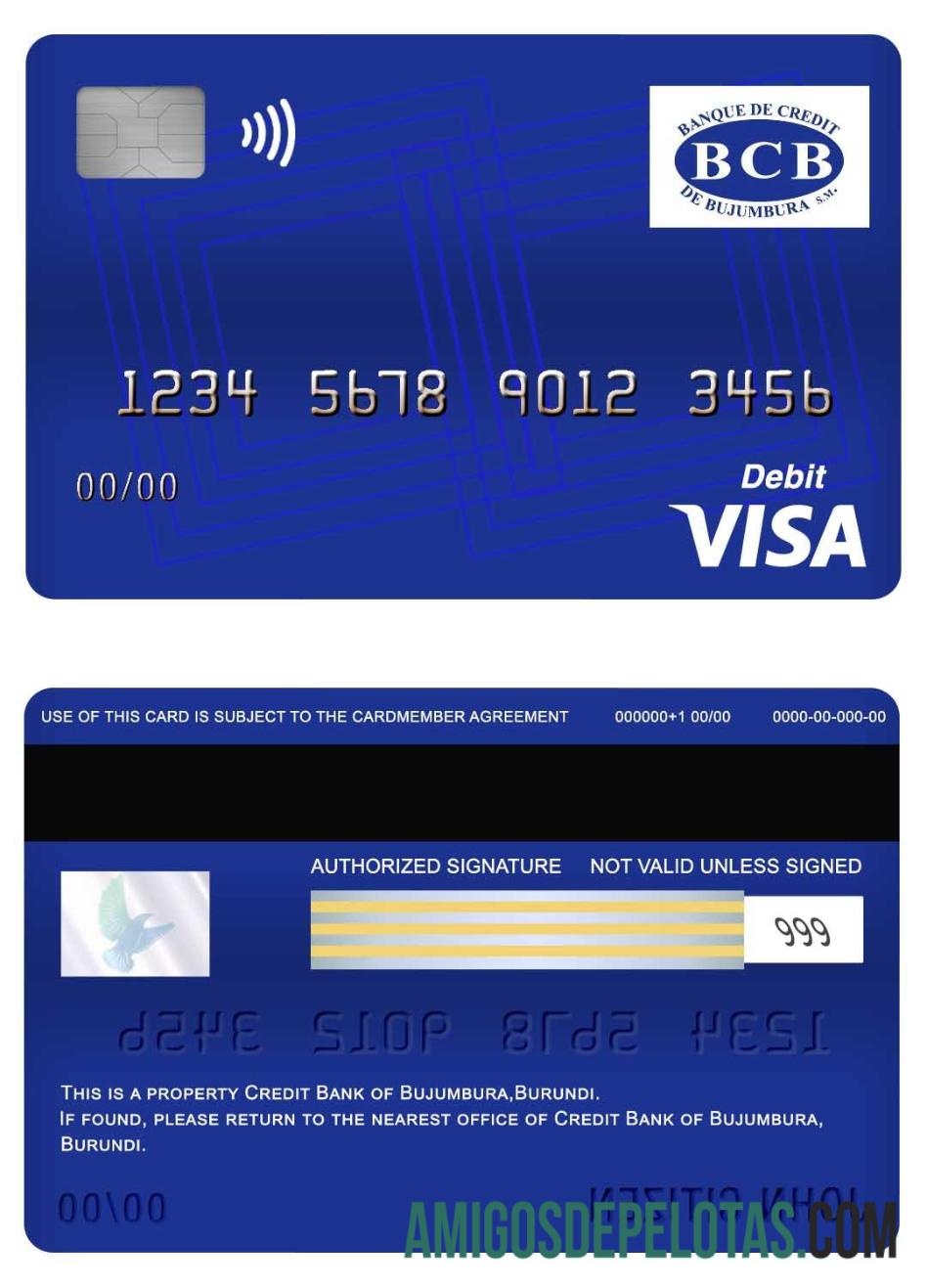 Burundi Kredit bank of Bujumbura visa Debit kartu sampel