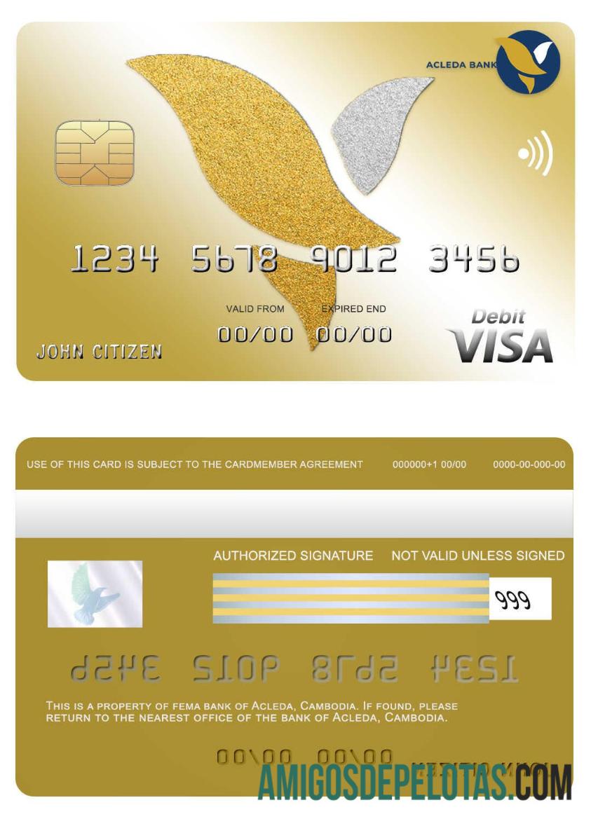 Kamboja Acleda bank visa kartu templat