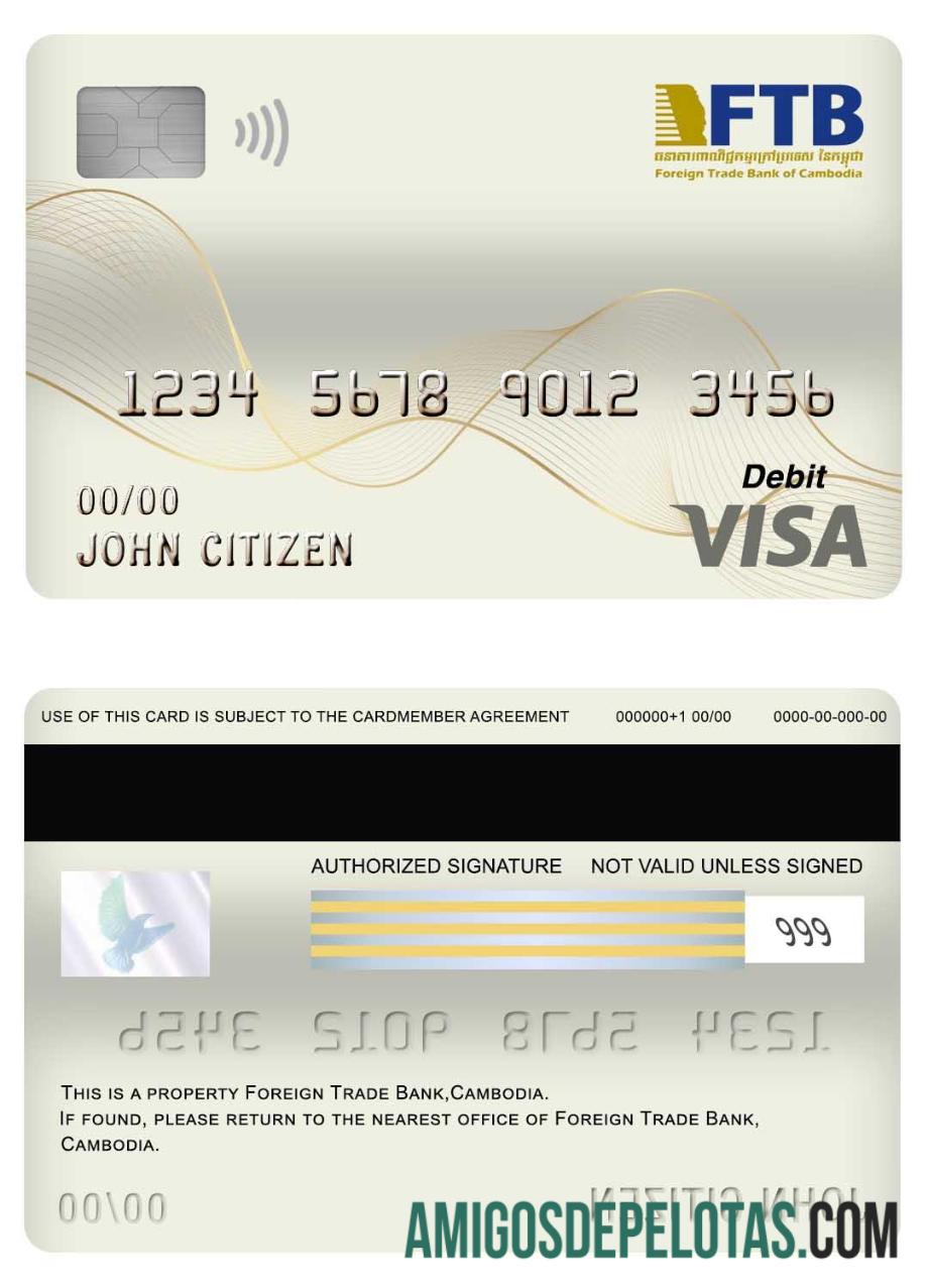 Kamboja Foreign Trade bank visa Debit kartu templat