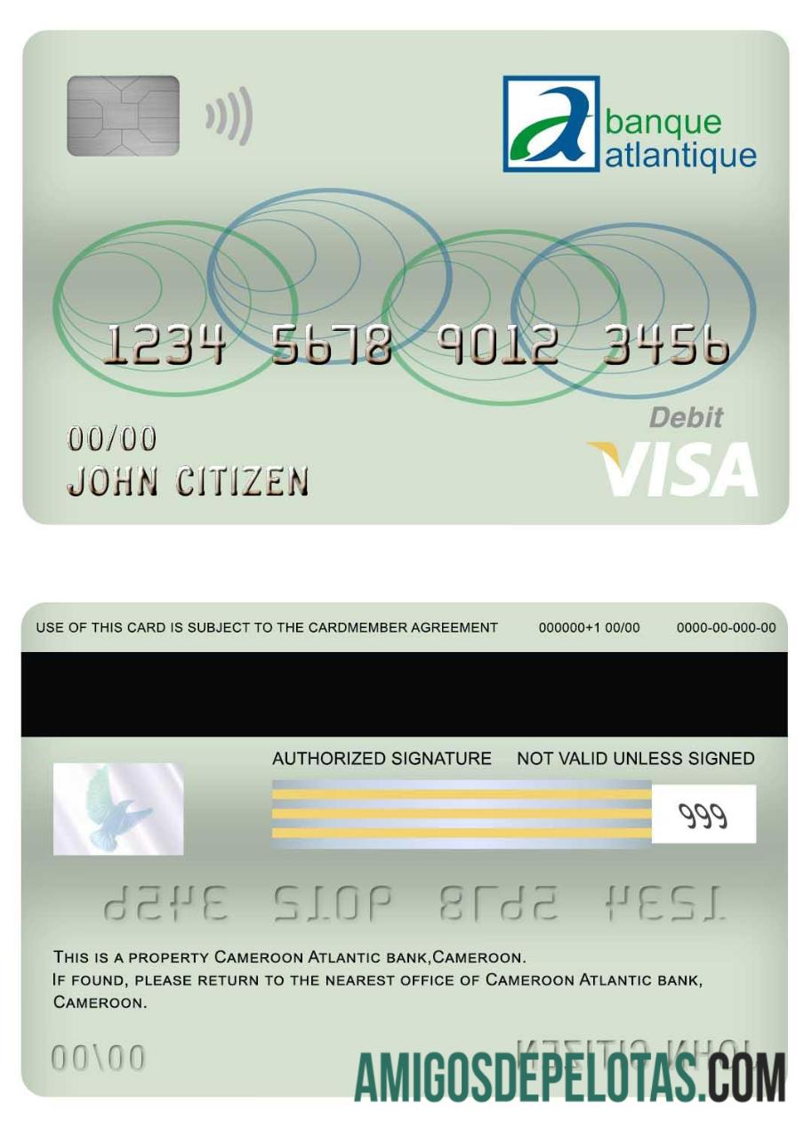Kamerun Atlantic bank visa Debit kartu sampel