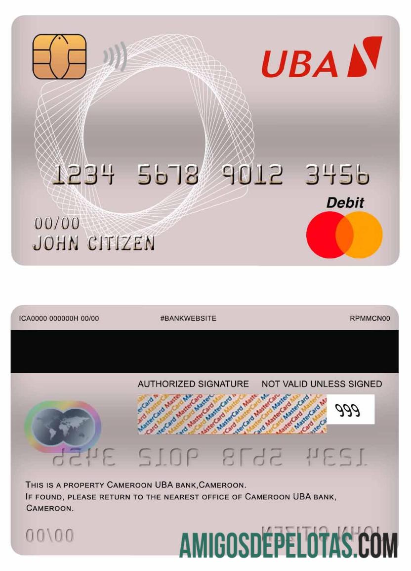 Kamerun UBA bank master Debit kartu templat