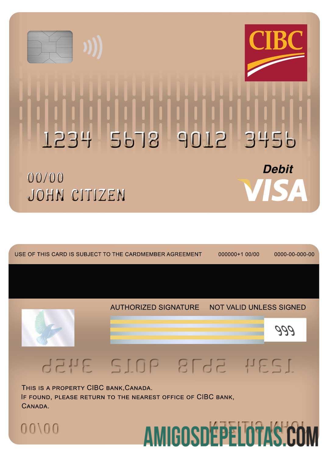 Kanada CIBC bank visa Debit kartu desain