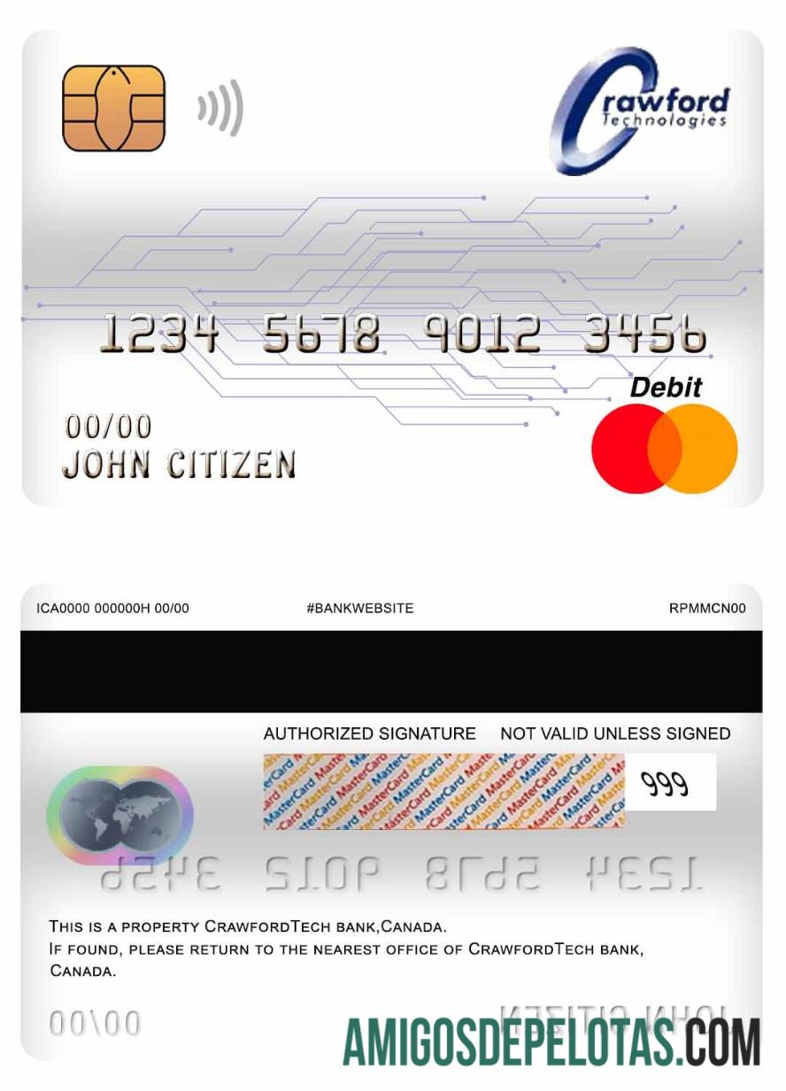 Kanada Crawfordtech bank mastercard Debit kartu sampel
