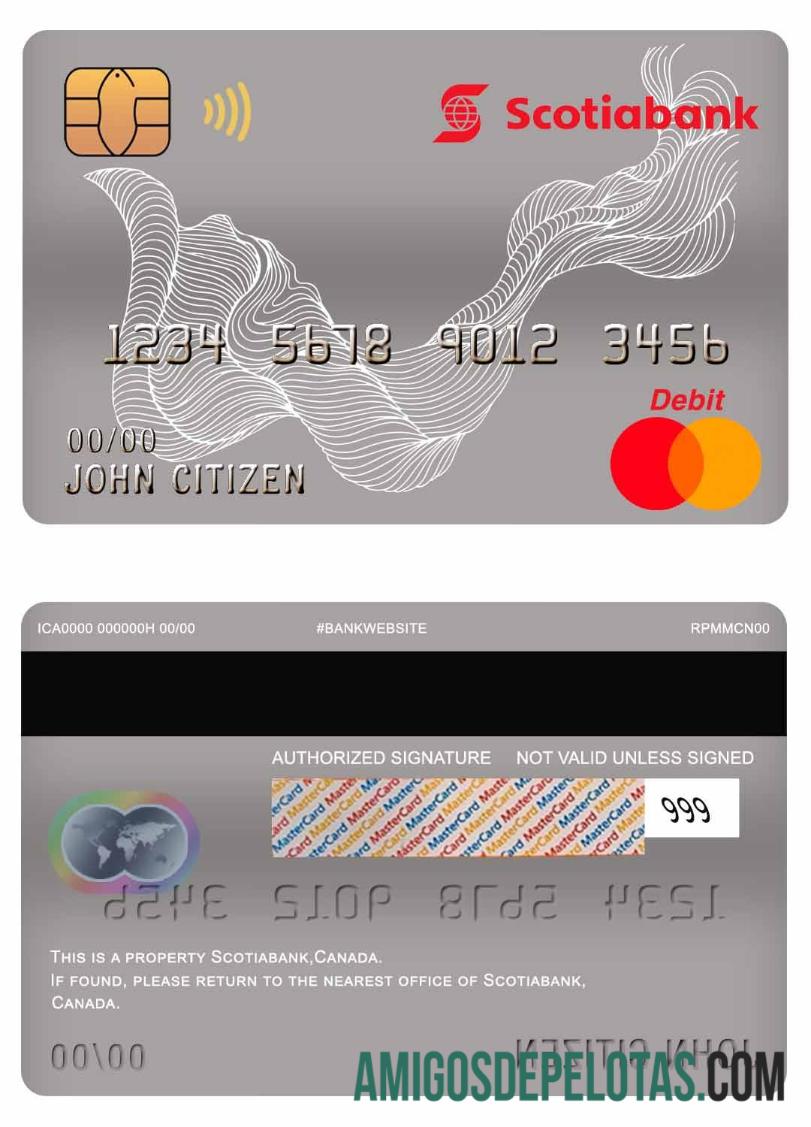Kanada Scotiabank mastercard Debit kartu sampel