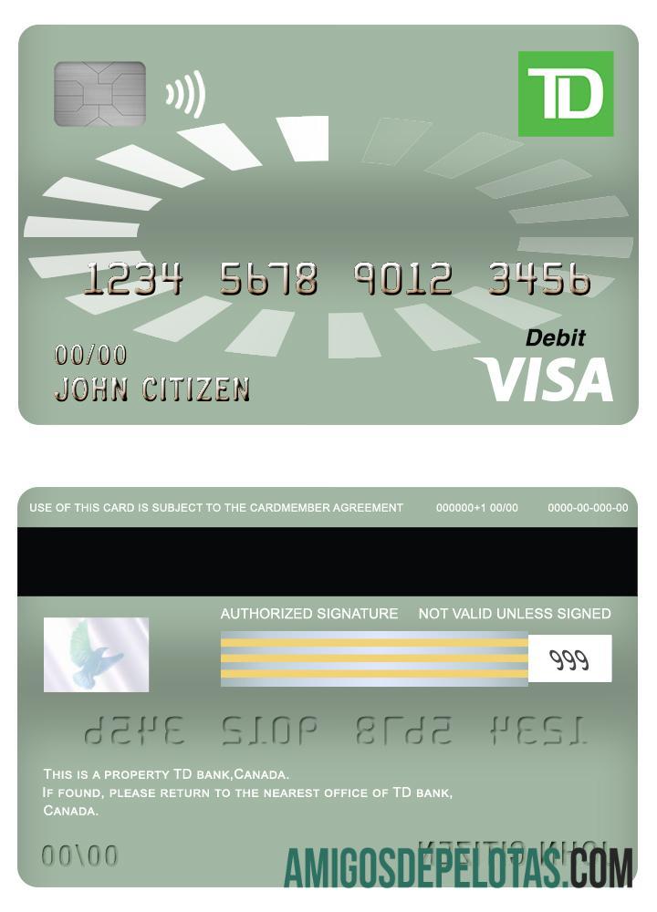 Kanada TD visa Debit kartu templat