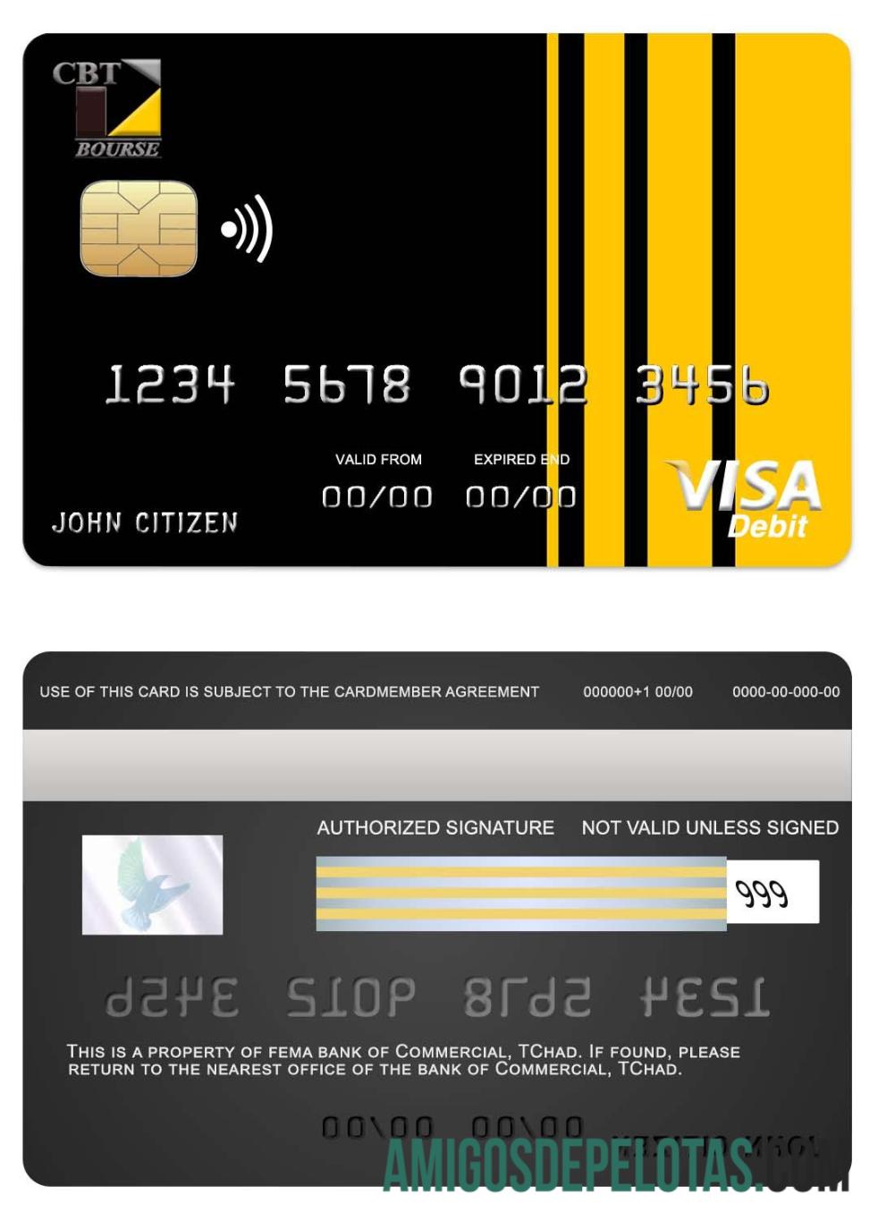 Chad komersial bank TChad visa kartu templat