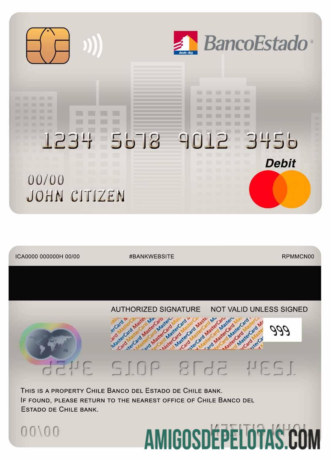 Chili Banco del Estado de Chili bank master Debit kartu pratinjau