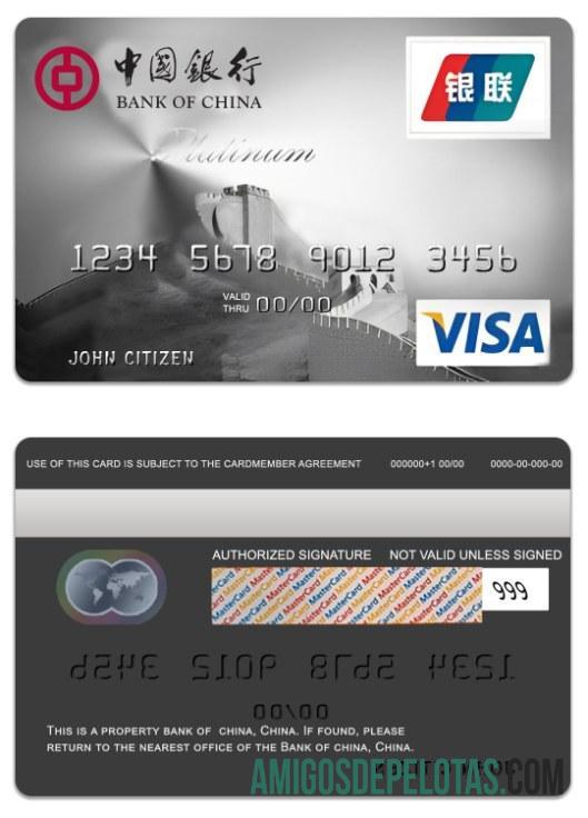 Tiongkok bank of Tiongkok visa platinum kartu sampel