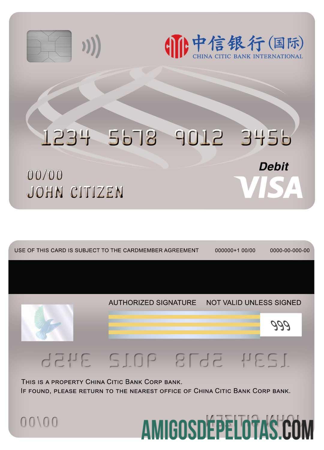 Tiongkok Citic bank Corp bank visa Debit kartu pratinjau