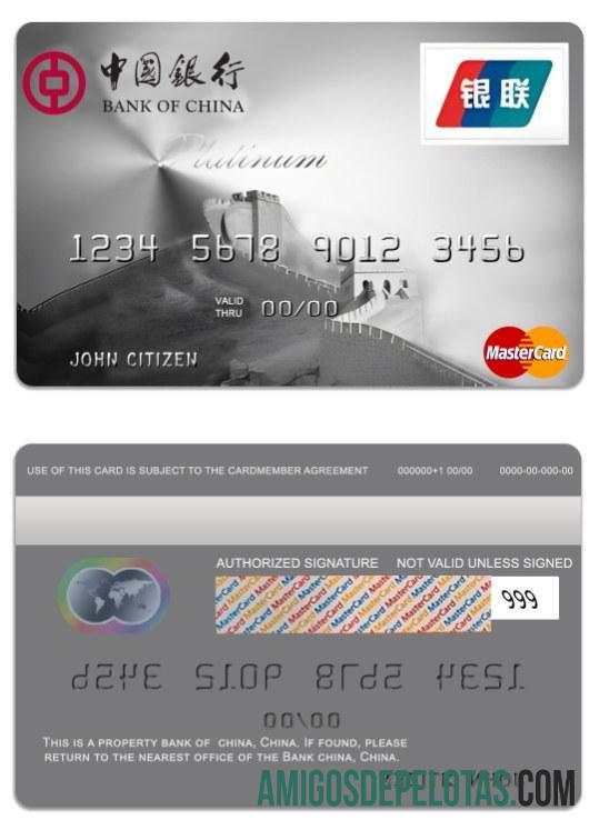Tiongkok bank of Tiongkok platinum mastercard sampel