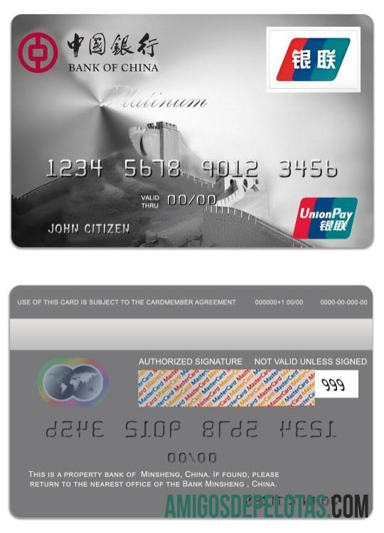 Tiongkok bank of Tiongkok platinum unionpay kartu pratinjau