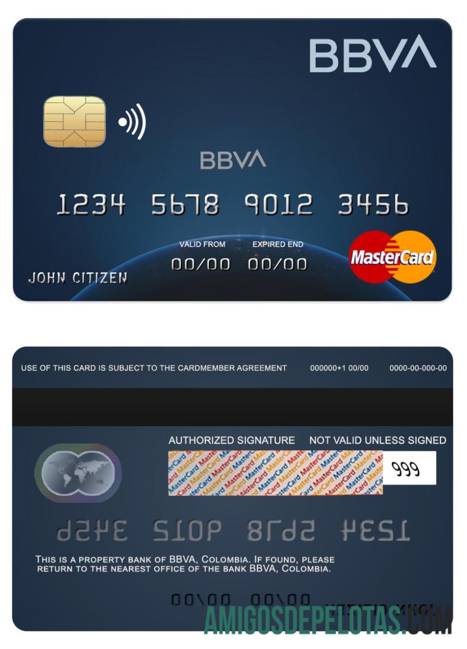 Kolombia BBVA bank mastercard sampel