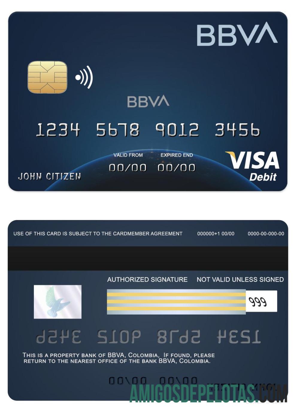 Kolombia BBVA bank visa kartu pratinjau