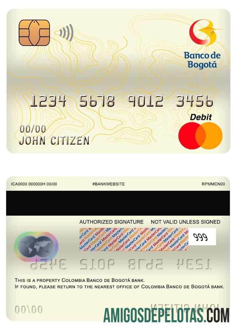Kolombia Banco de bogota╠ü bank master Debit kartu templat