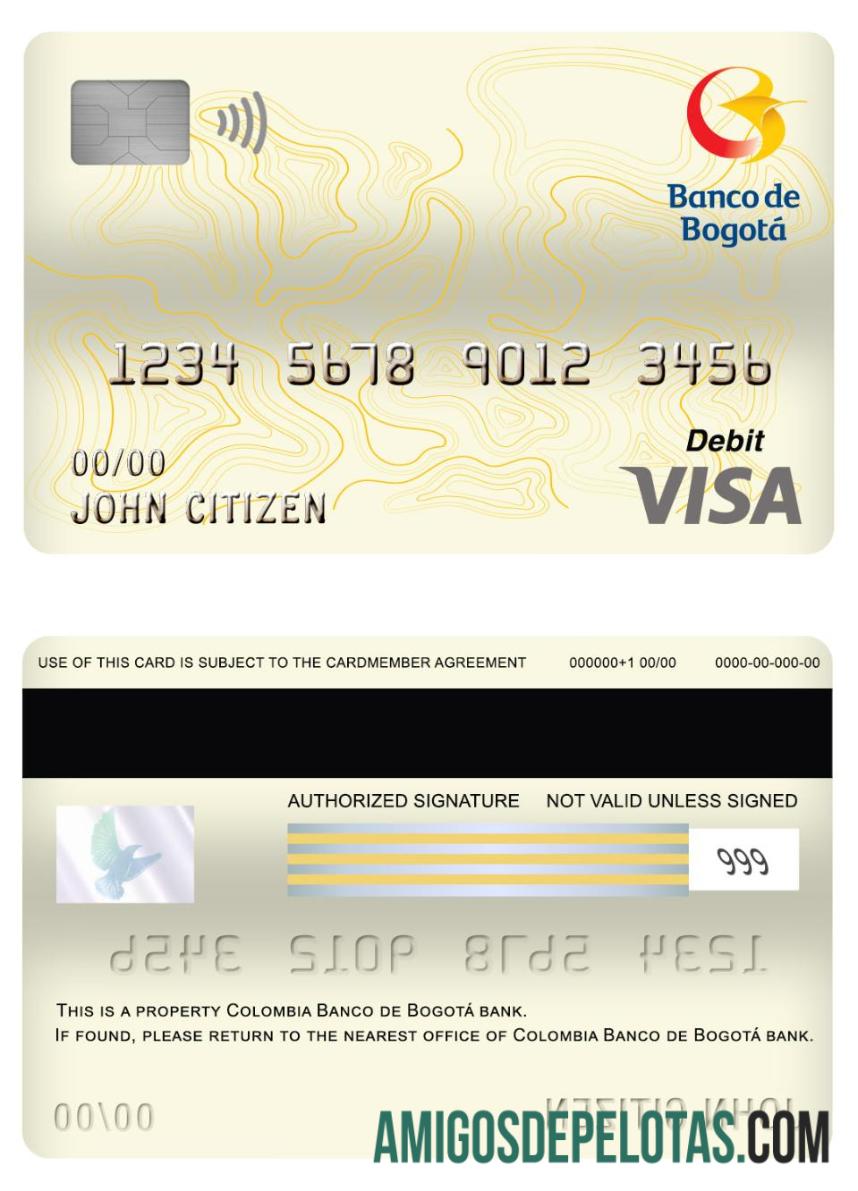 Kolombia Banco de bogota╠ü bank visa Debit kartu templat