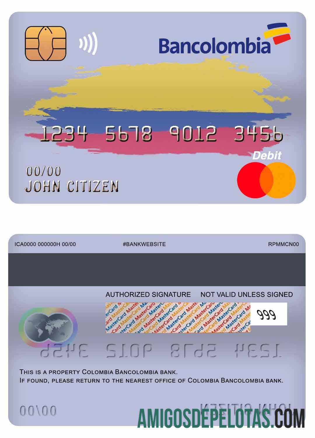 Kolombia Bancolombia bank master Debit kartu desain