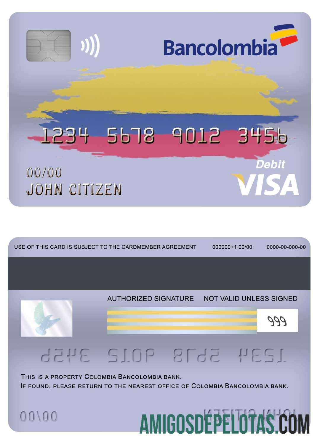 Kolombia Bancolombia bank visa Debit kartu pratinjau