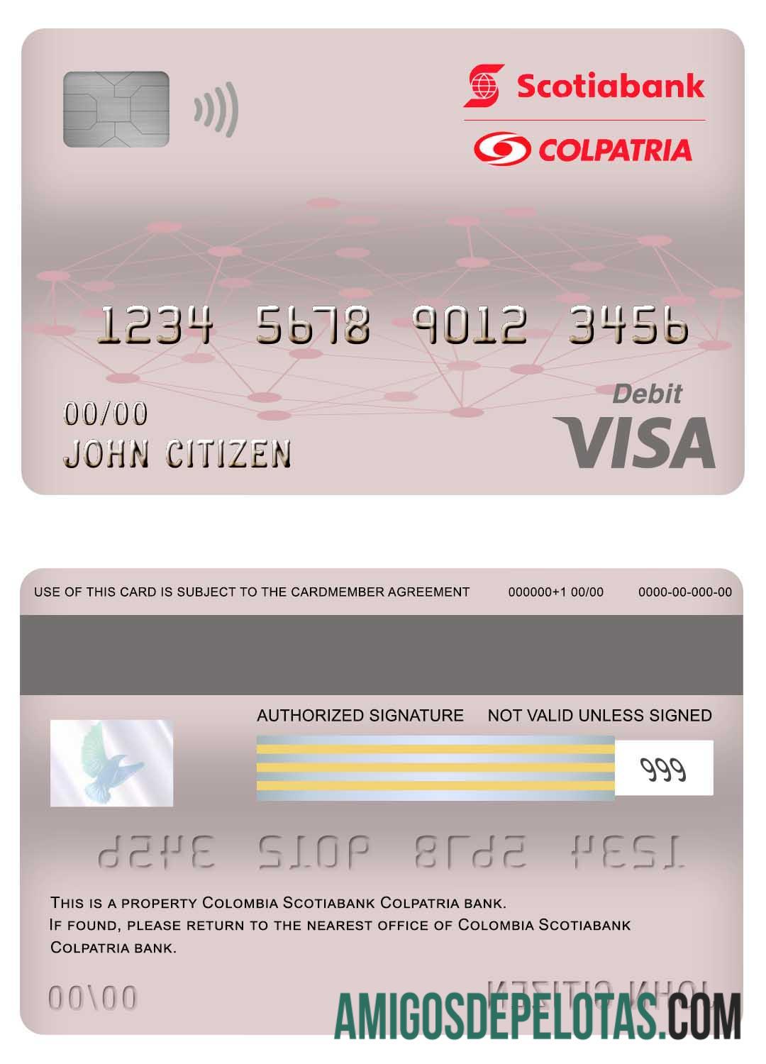 Kolombia Scotiabank Colpatria bank visa Debit kartu makering