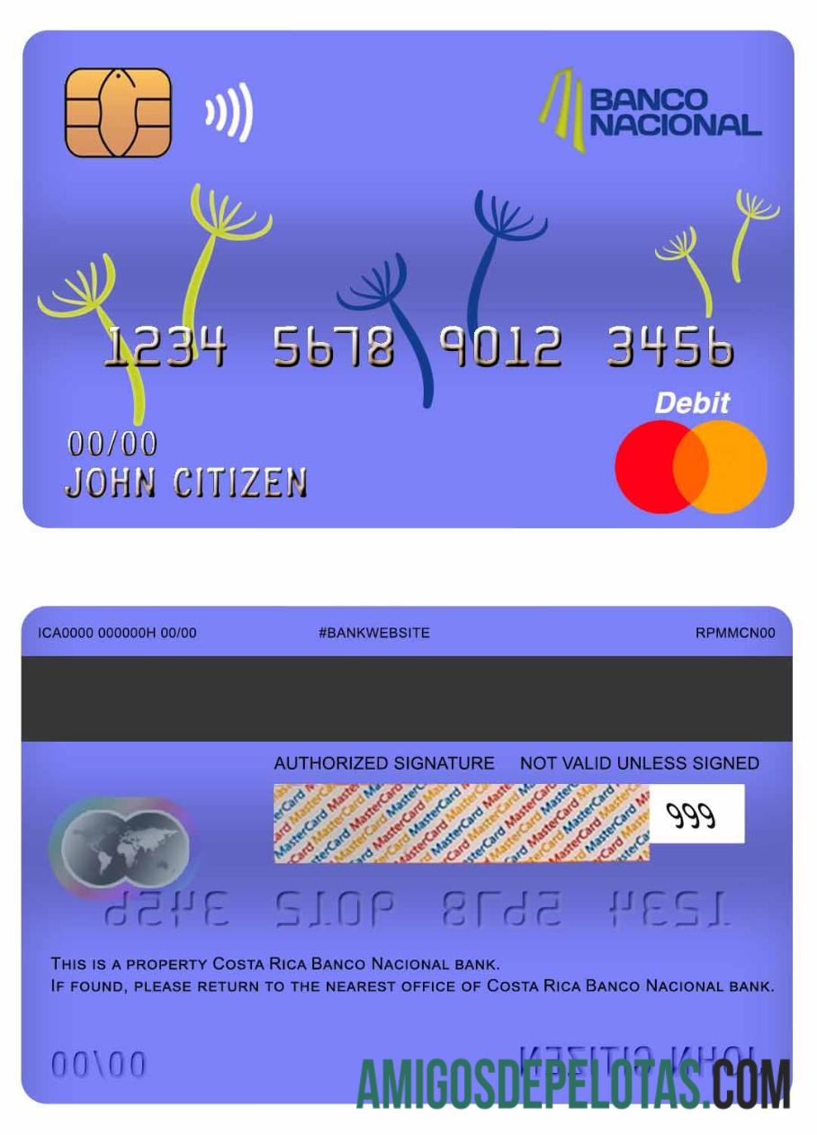 Kosta Rika Banco Nacional bank master Debit kartu makering