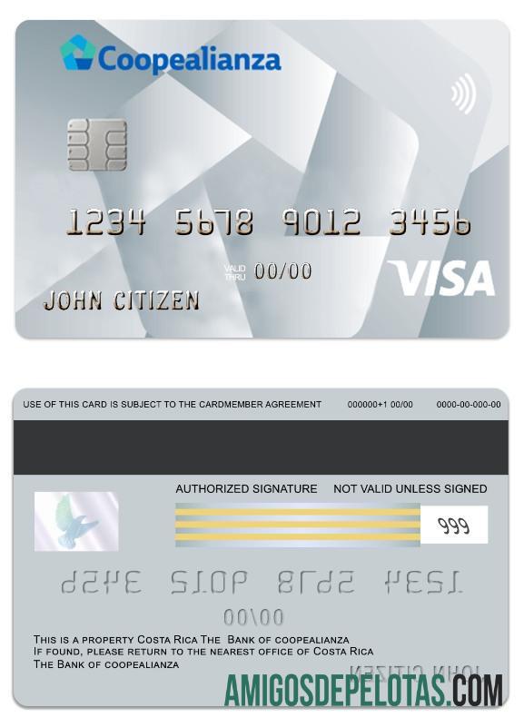 Kosta Rika Coopealianza visa platinum kartu sampel