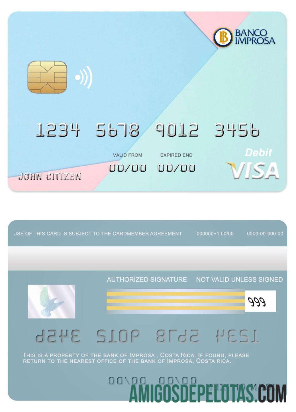 Kosta Rika Improsa bank visa kartu desain