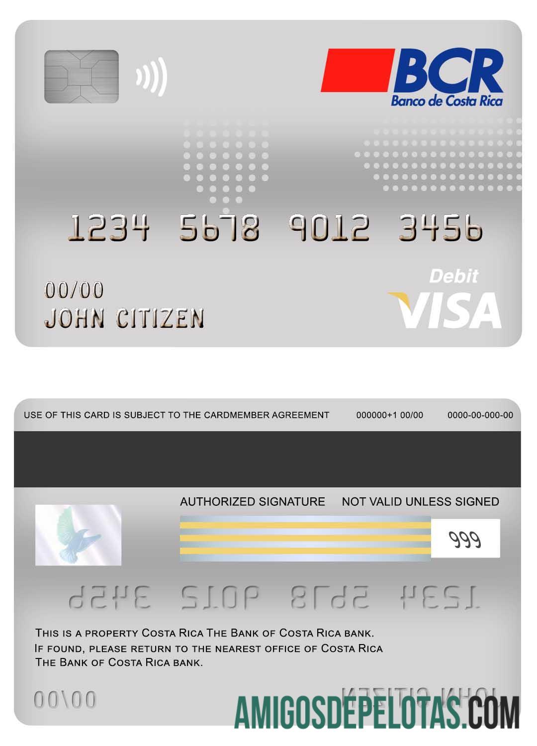 Kosta Rika The bank of Kosta Rika bank visa Debit kartu makering