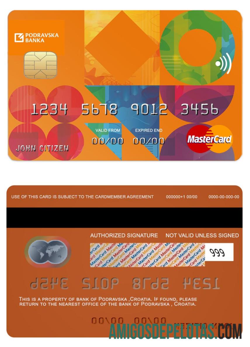 Kroasia Podravska bank mastercard sampel