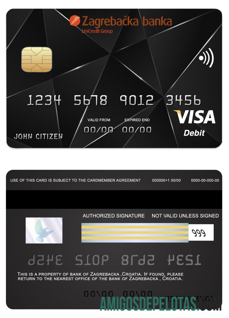 Kroasia Zagrebacka bank visa kartu templat