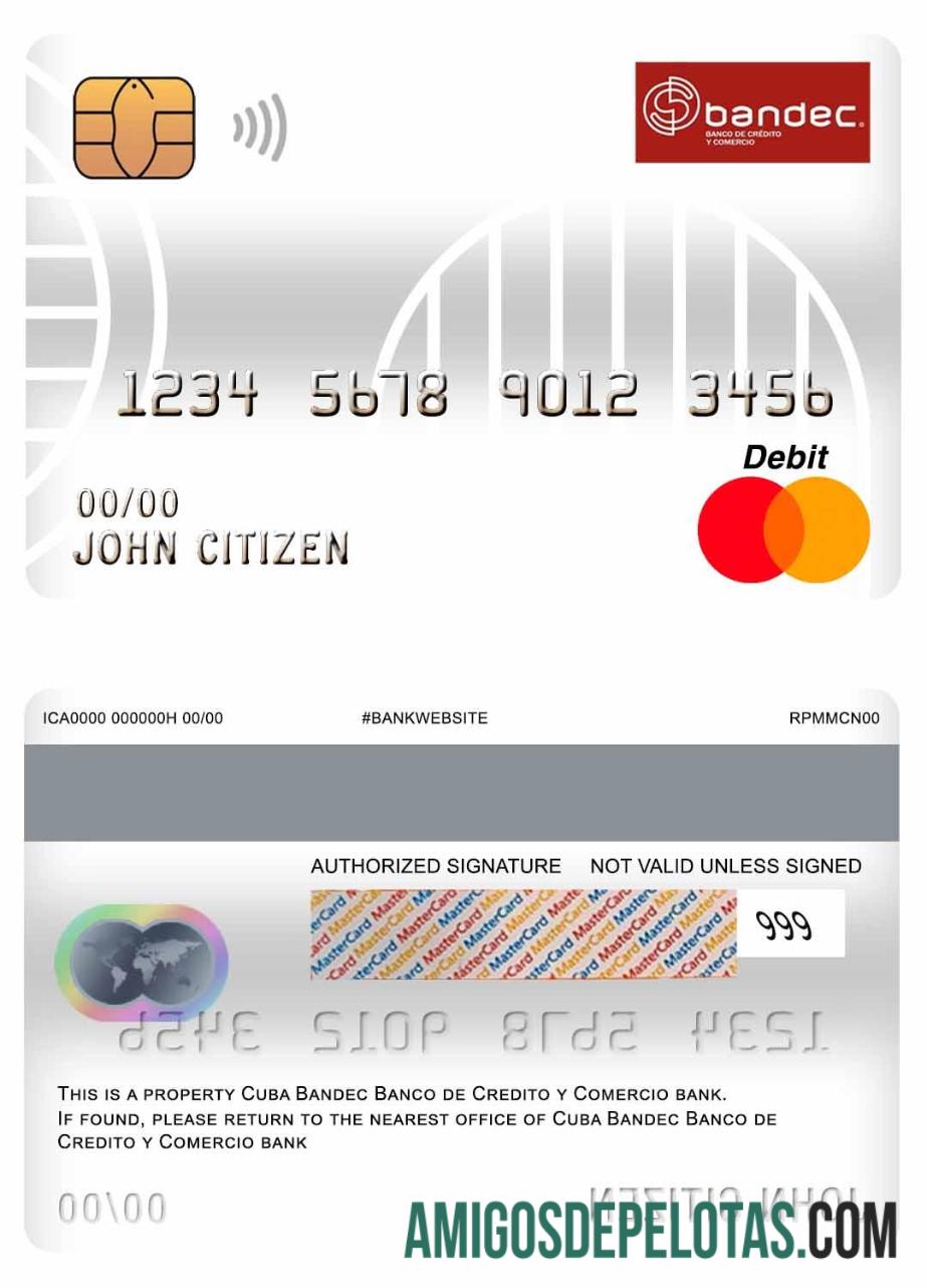 Kuba Bandec Banco de Credito y Comercio bank master Debit kartu sampel