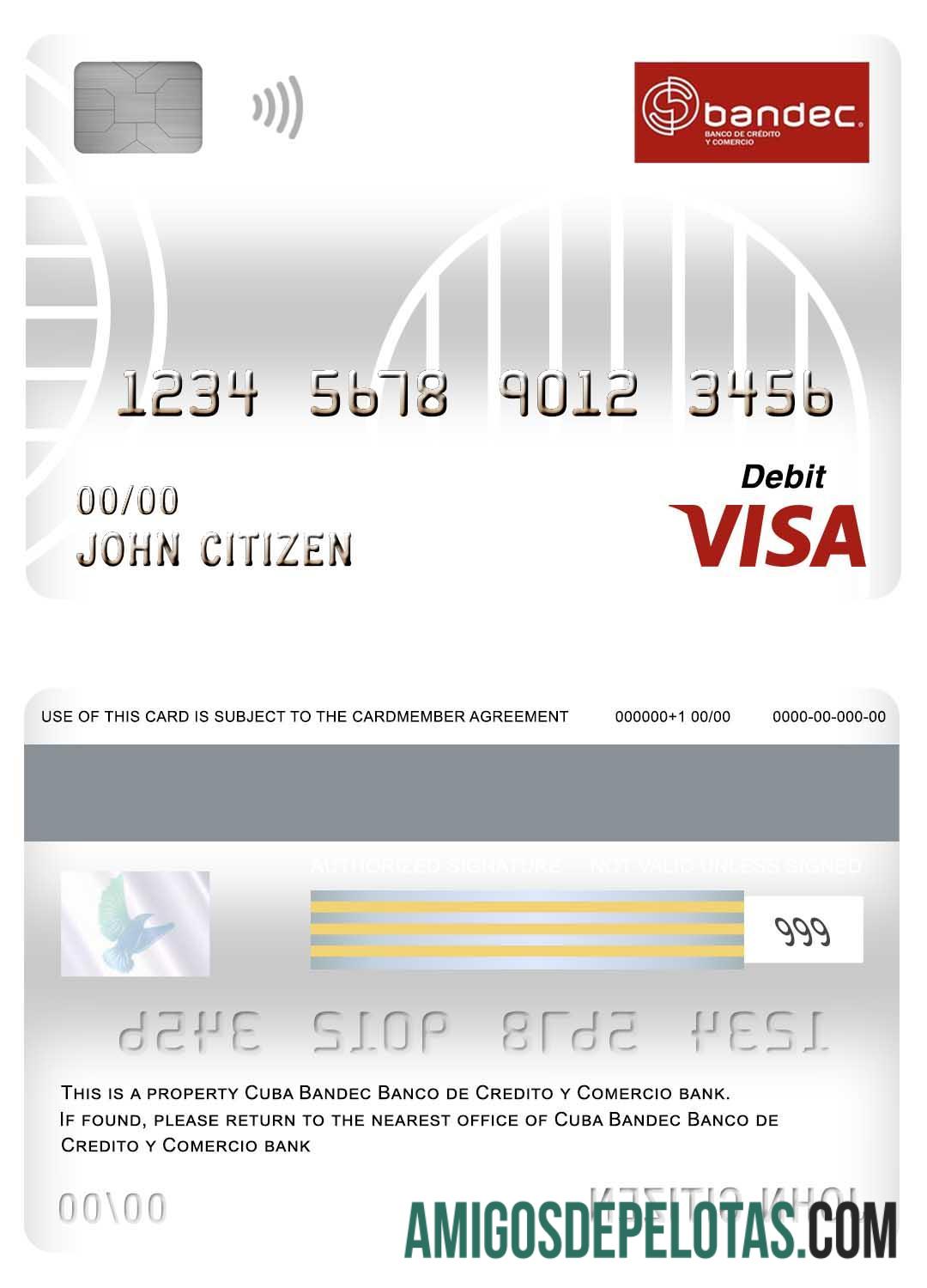 Kuba Bandec Banco de Credito y Comercio bank visa Debit kartu templat