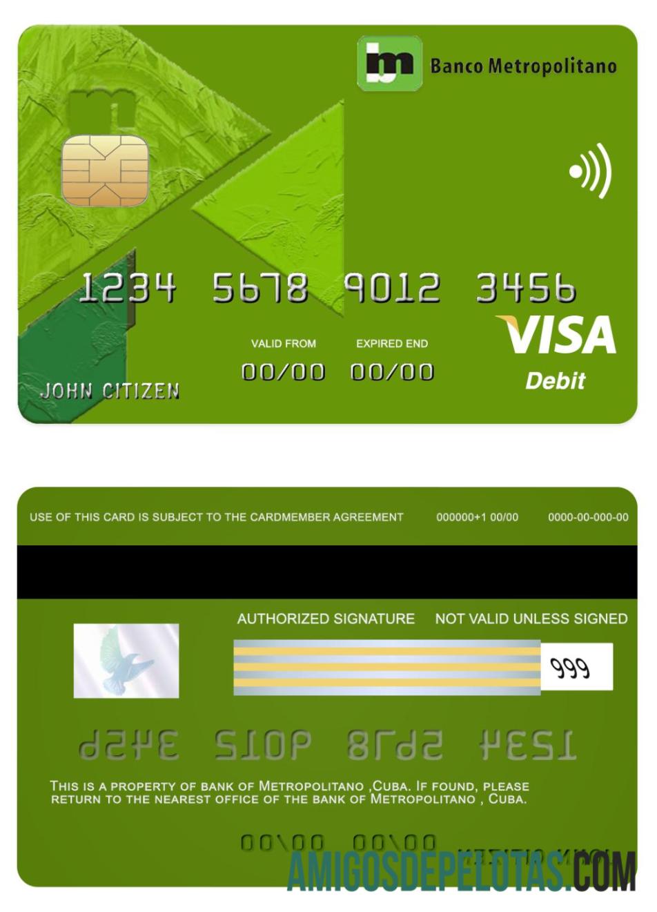 Kuba Metropolitano bank visa kartu sampel