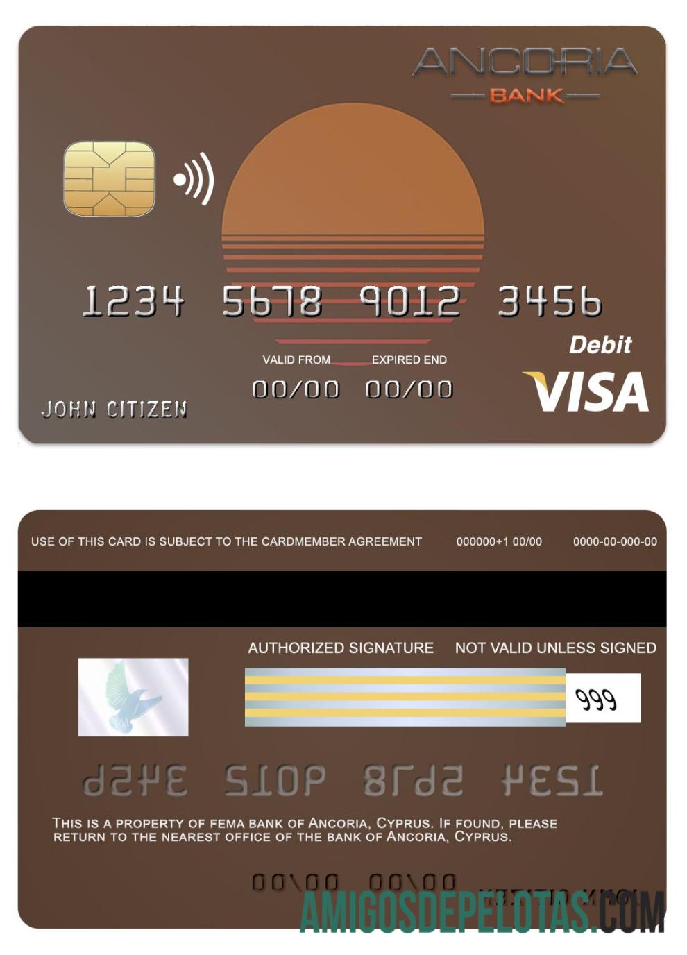 Siprus Ancoria bank visa kartu desain