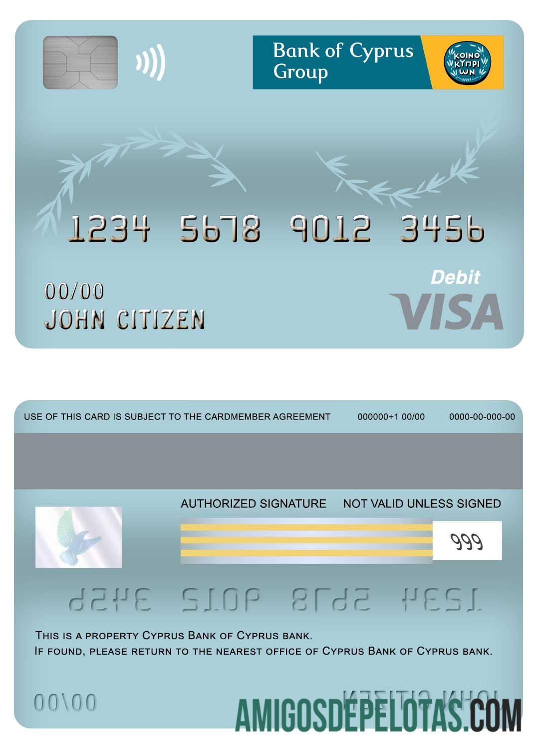 Siprus bank of Siprus visa Debit kartu desain