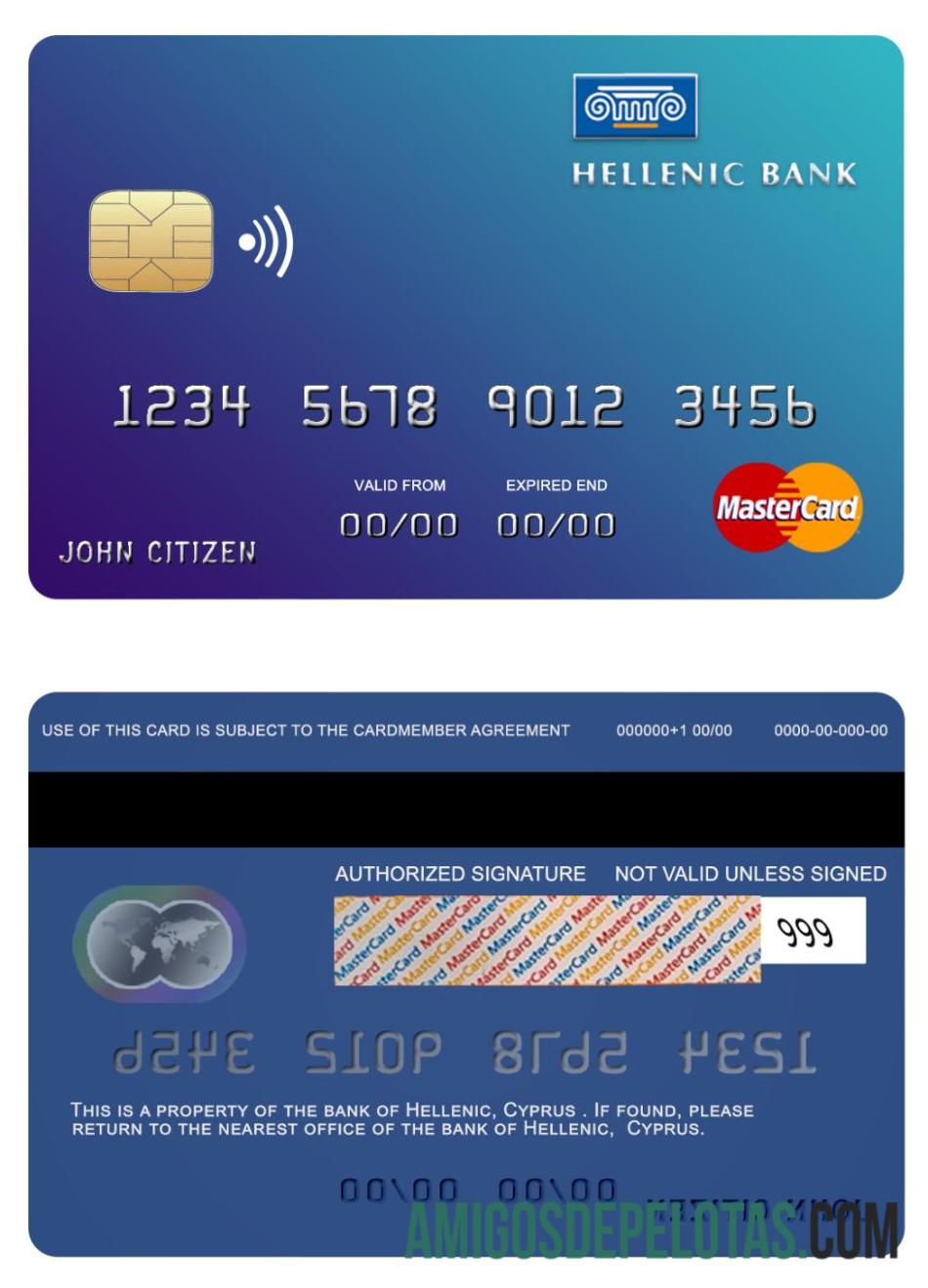 Siprus Hellenic bank mastercard sampel