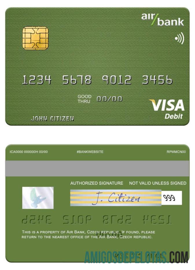 Republik Ceko Air bank visa Debit kartu sampel