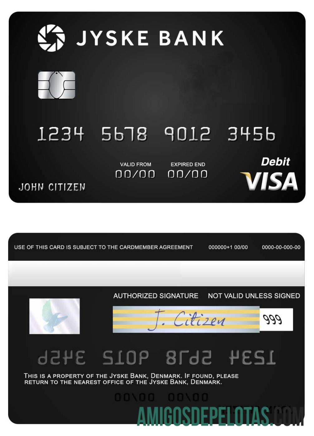 Denmark Jyske bank visa Debit kartu templat